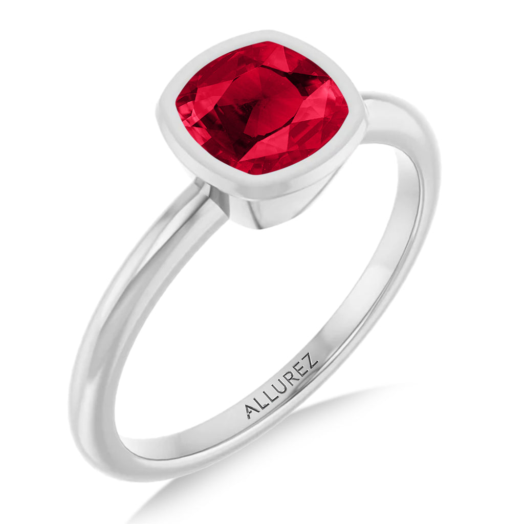 Cushion Cut Lab  Ruby Fashion Ring 14K White Gold (1.45ct)