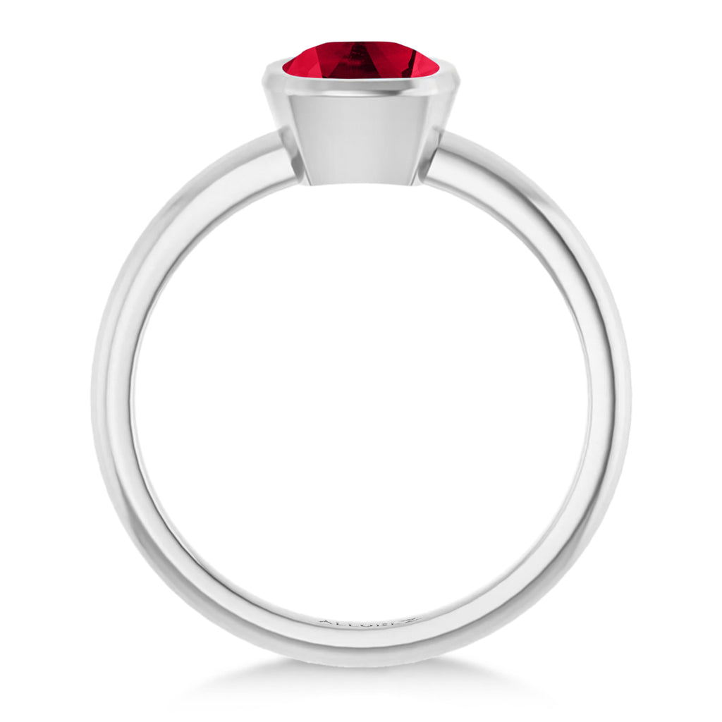 Cushion Cut Lab  Ruby Fashion Ring 14K White Gold (1.45ct)