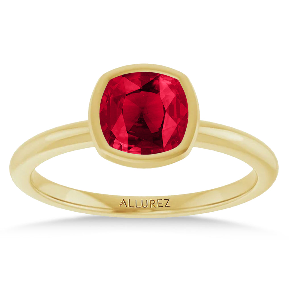 Cushion Cut Lab  Ruby Fashion Ring 14K Yellow Gold (1.45ct)