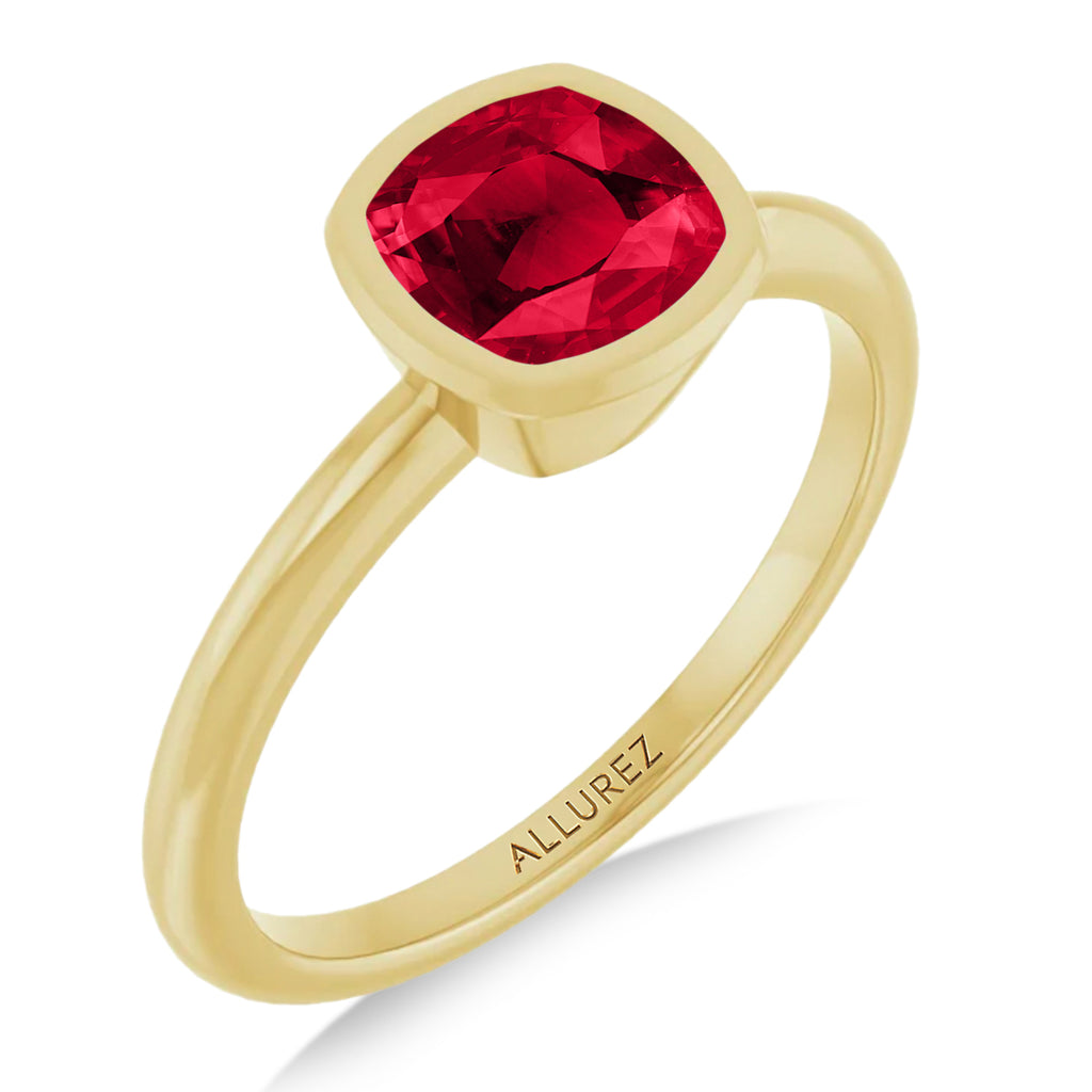 Cushion Cut Lab  Ruby Fashion Ring 14K Yellow Gold (1.45ct)