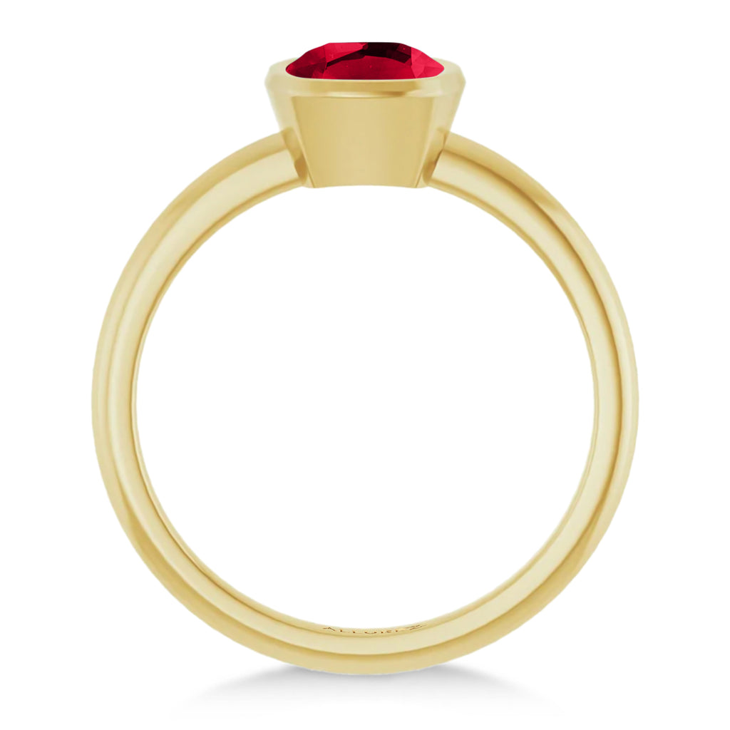 Cushion Cut Lab  Ruby Fashion Ring 14K Yellow Gold (1.45ct)