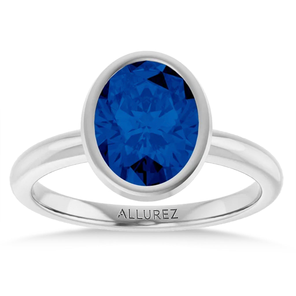 Oval Lab Grown Blue Sapphire Fashion Ring 14K White Gold (2.54ct)