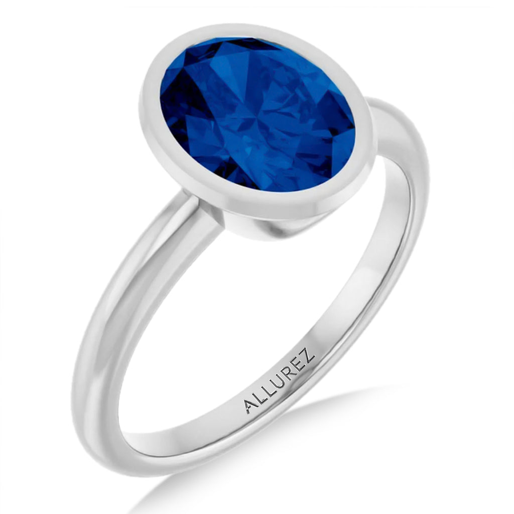 Oval Lab Grown Blue Sapphire Fashion Ring 14K White Gold (2.54ct)