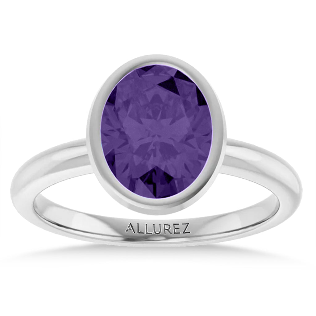 Oval Lab Amethyst Fashion Ring 14K White Gold (1.70ct)