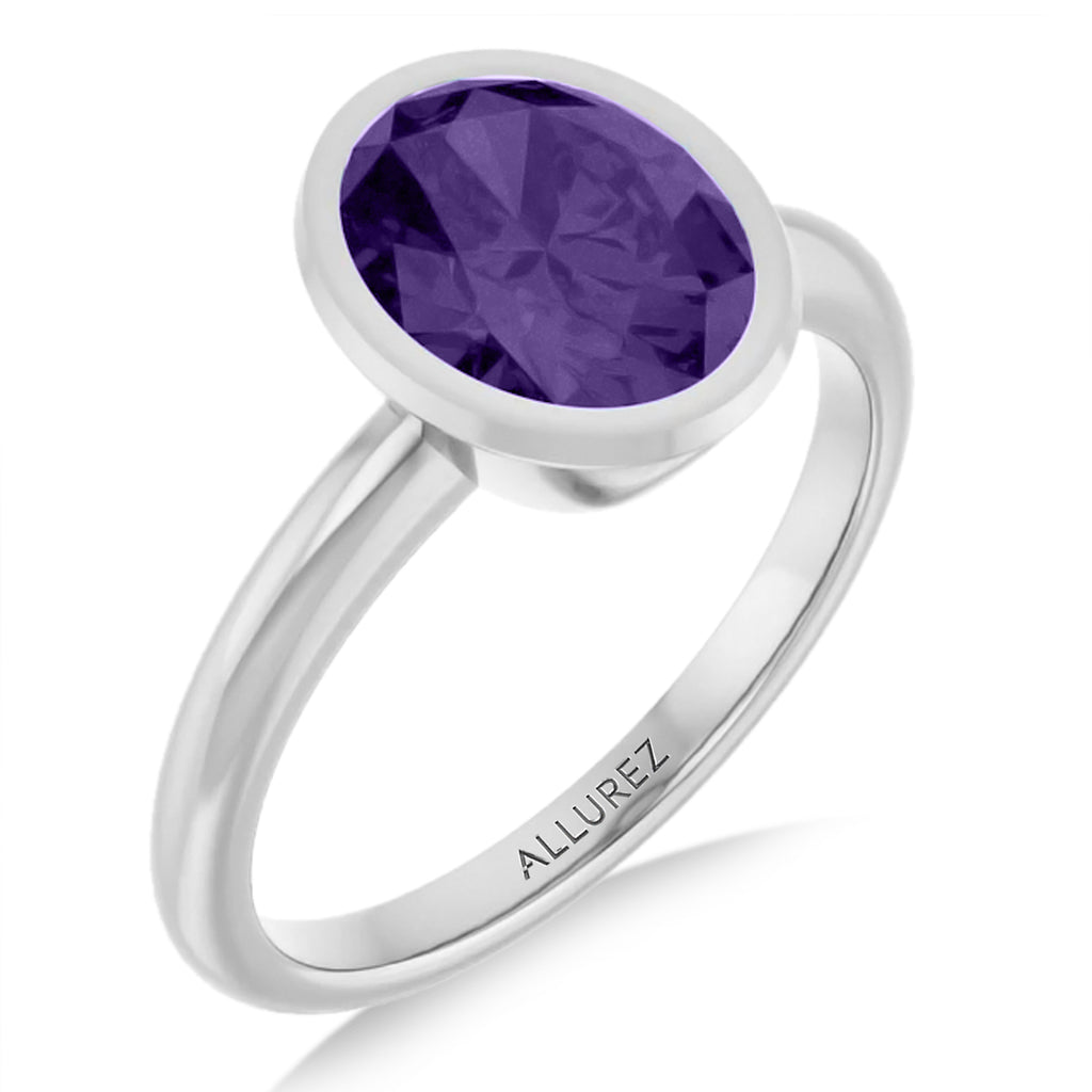 Oval Lab Amethyst Fashion Ring 14K White Gold (1.70ct)