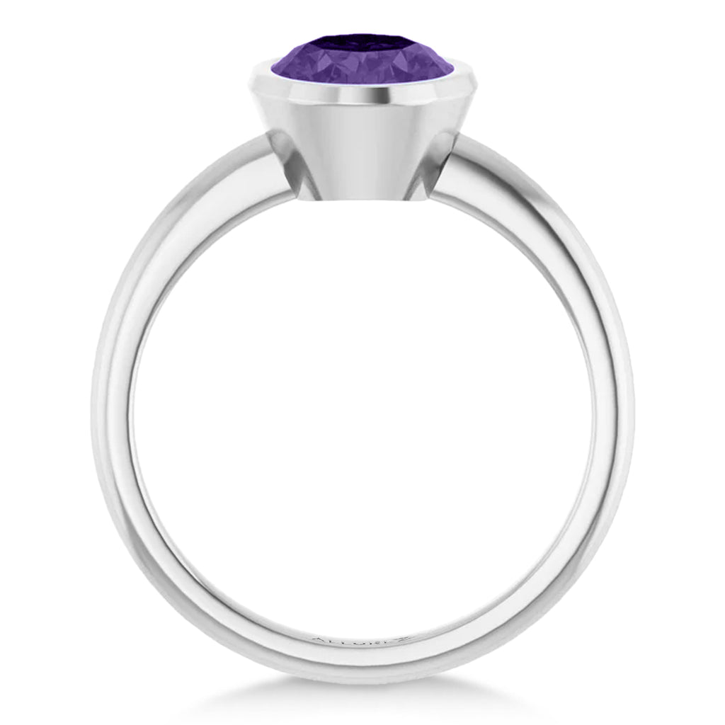 Oval Lab Amethyst Fashion Ring 14K White Gold (1.70ct)