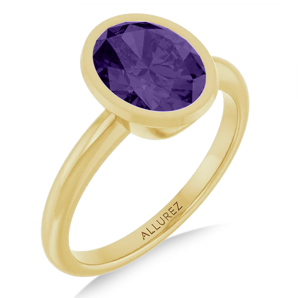 Oval Lab Amethyst Fashion Ring 14K Yellow Gold (1.70ct)