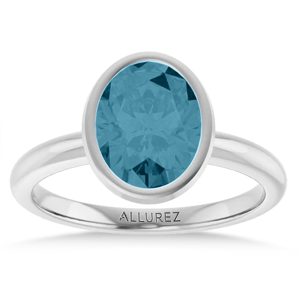Oval Lab Aquamarine Fashion Ring 14K White Gold (1.70ct)