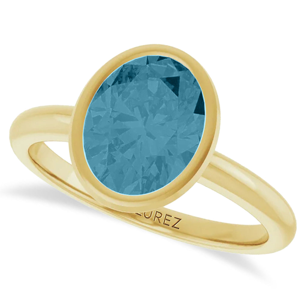 Oval Lab Aquamarine Fashion Ring 14K Yellow Gold (1.70ct)