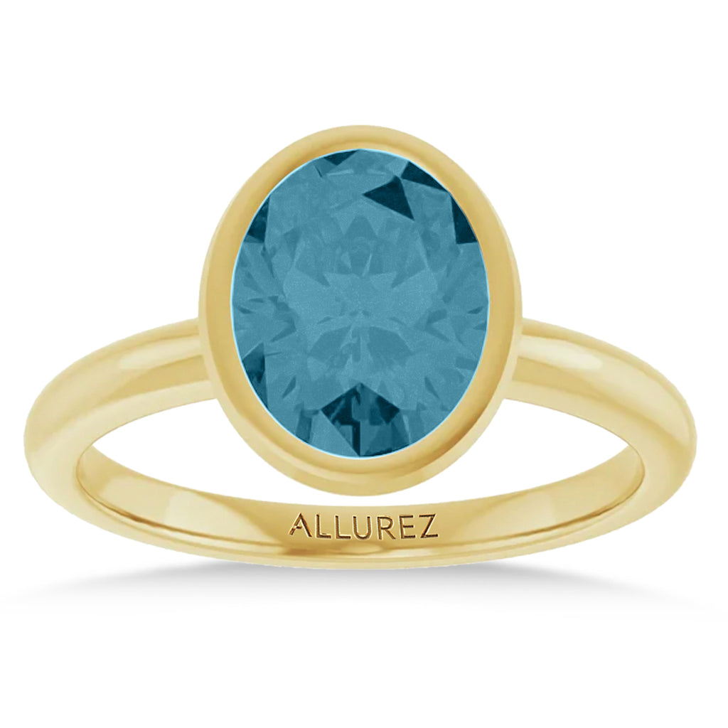 Oval Lab Aquamarine Fashion Ring 14K Yellow Gold (1.70ct)