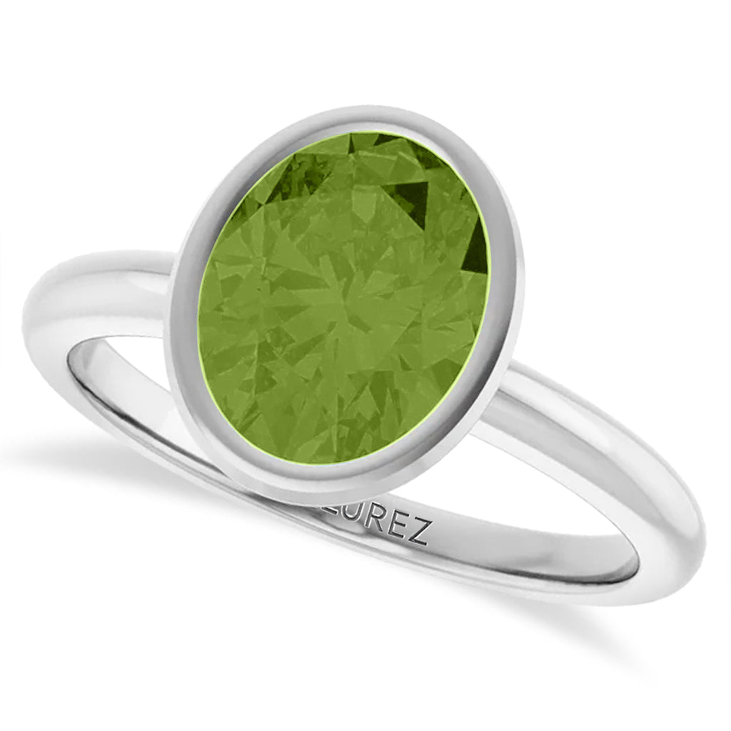 Oval Lab Peridot Fashion Ring 14K White Gold (1.90ct)