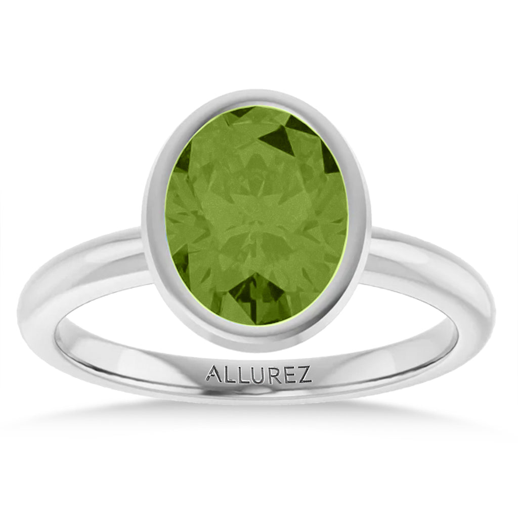 Oval Lab Peridot Fashion Ring 14K White Gold (1.90ct)