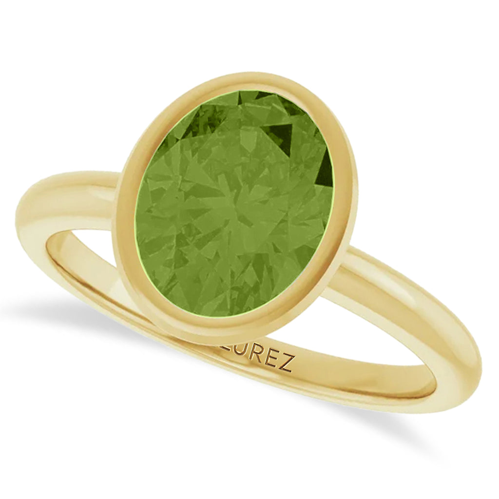Oval Lab Peridot Fashion Ring 14K Yellow Gold (1.90ct)
