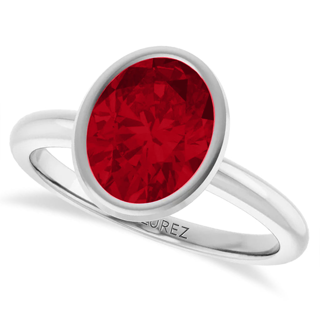 Oval Lab Ruby Fashion Ring Sterling Silver (2.40ct)