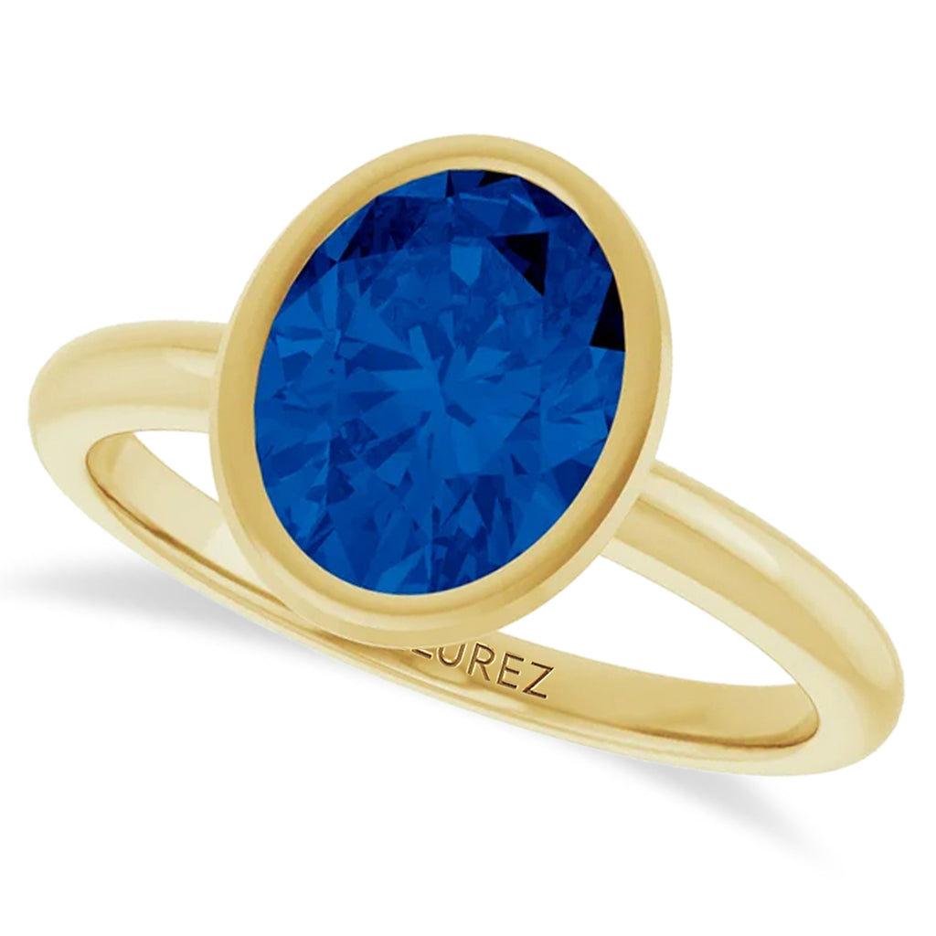 Oval Lab Blue Sapphire Fashion Ring 14K Yellow Gold (2.54ct)