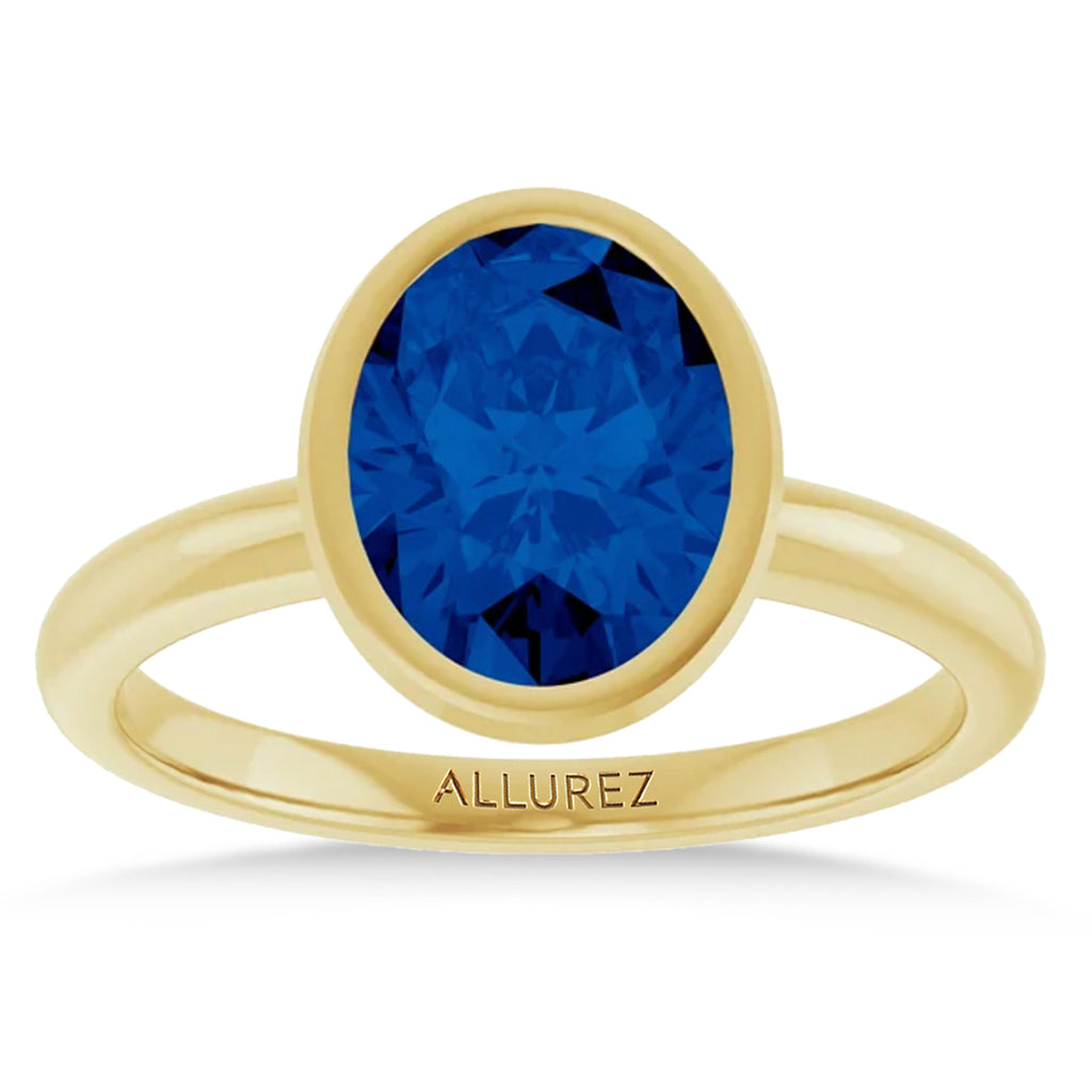 Oval Lab Blue Sapphire Fashion Ring 14K Yellow Gold (2.54ct)