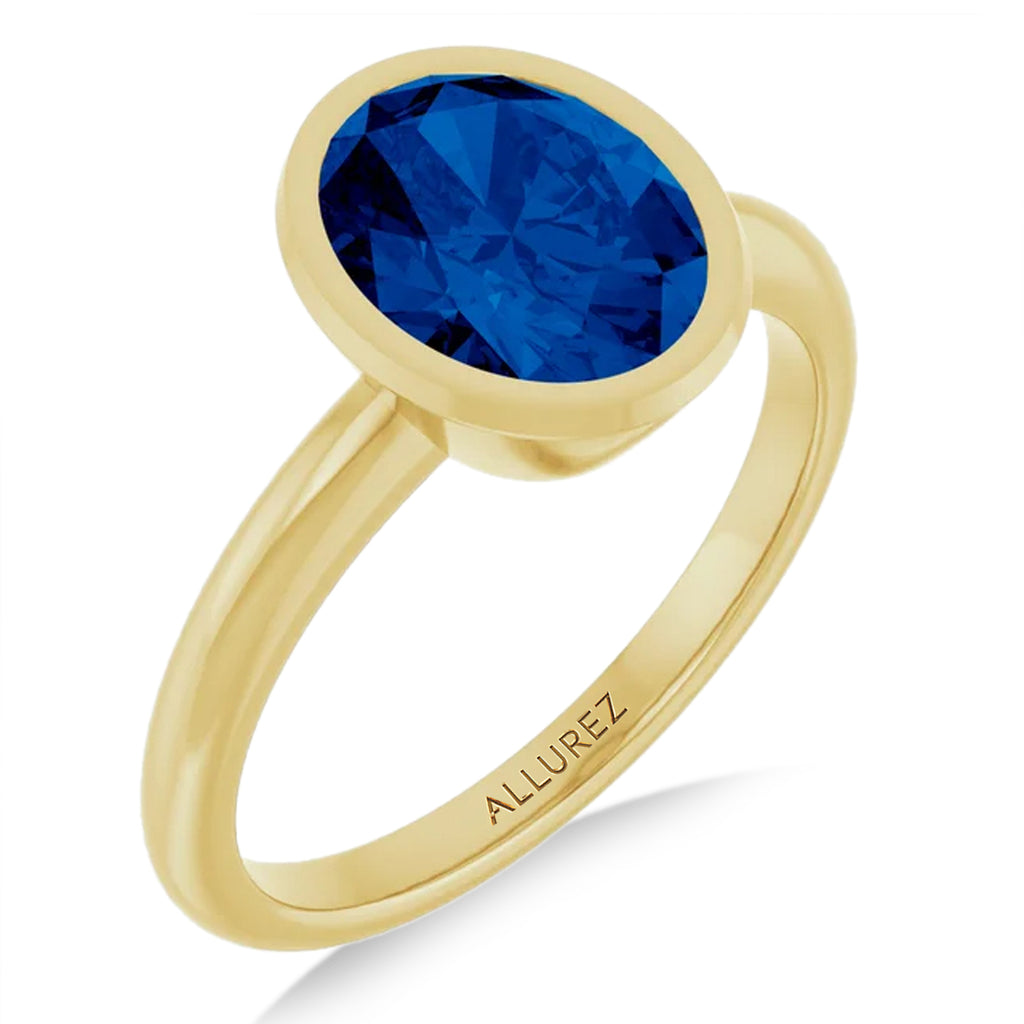 Oval Lab Blue Sapphire Fashion Ring 14K Yellow Gold (2.54ct)