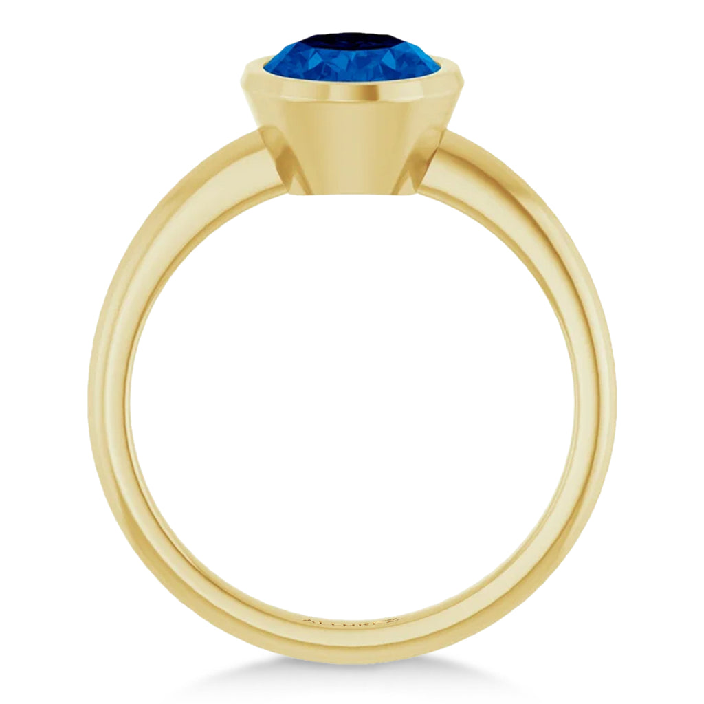 Oval Lab Blue Sapphire Fashion Ring 14K Yellow Gold (2.54ct)