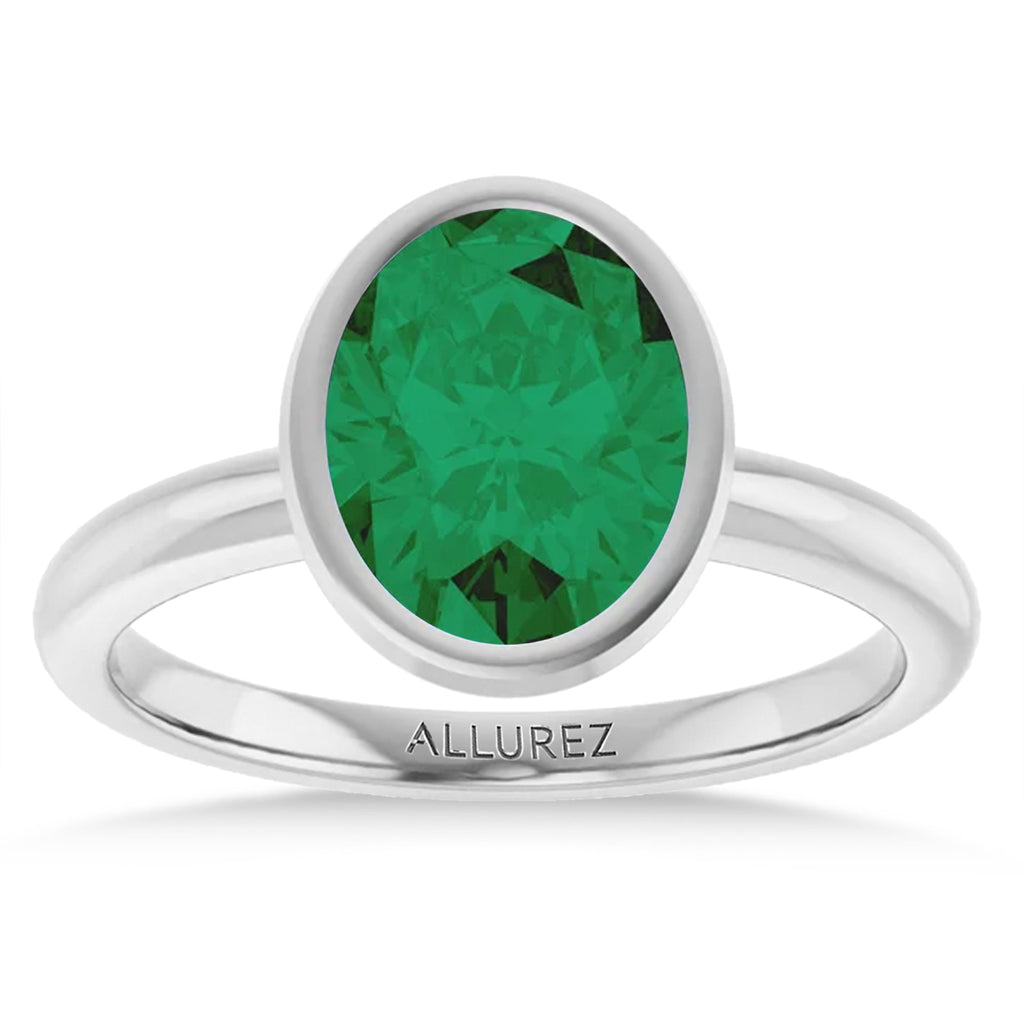 Oval Lab Grown Emerald Fashion Ring 14K White Gold (1.50ct)