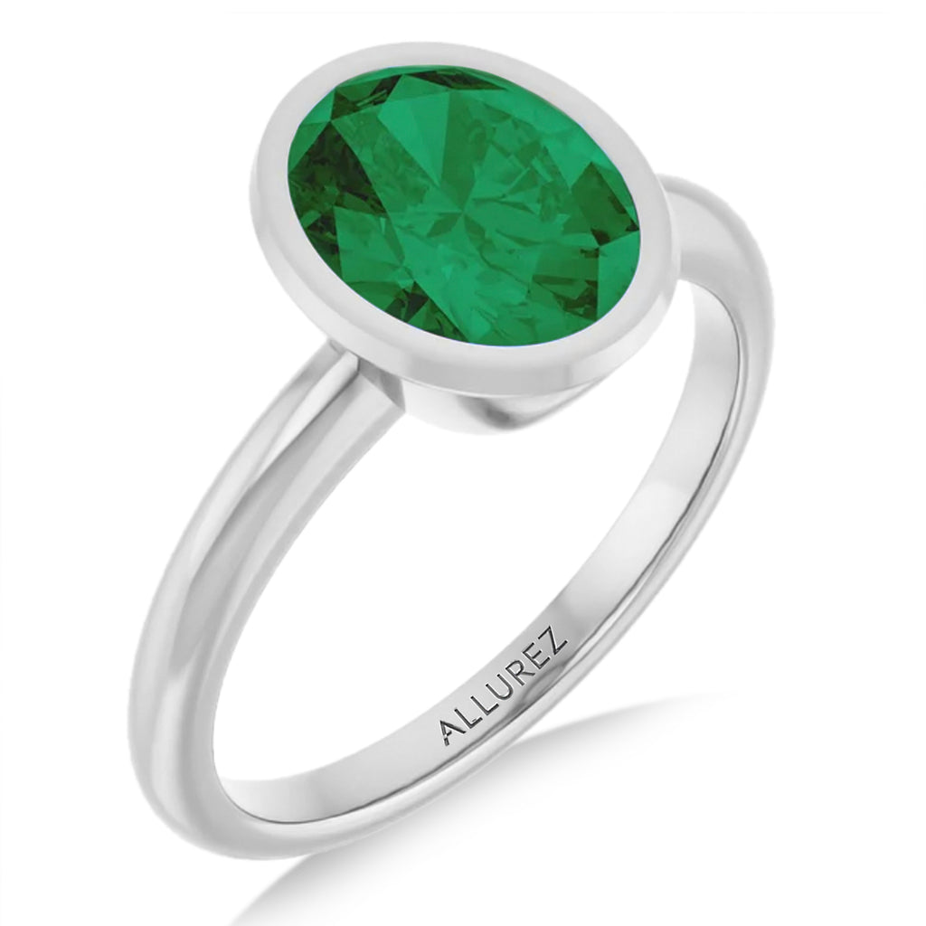 Oval Lab Grown Emerald Fashion Ring 14K White Gold (1.50ct)
