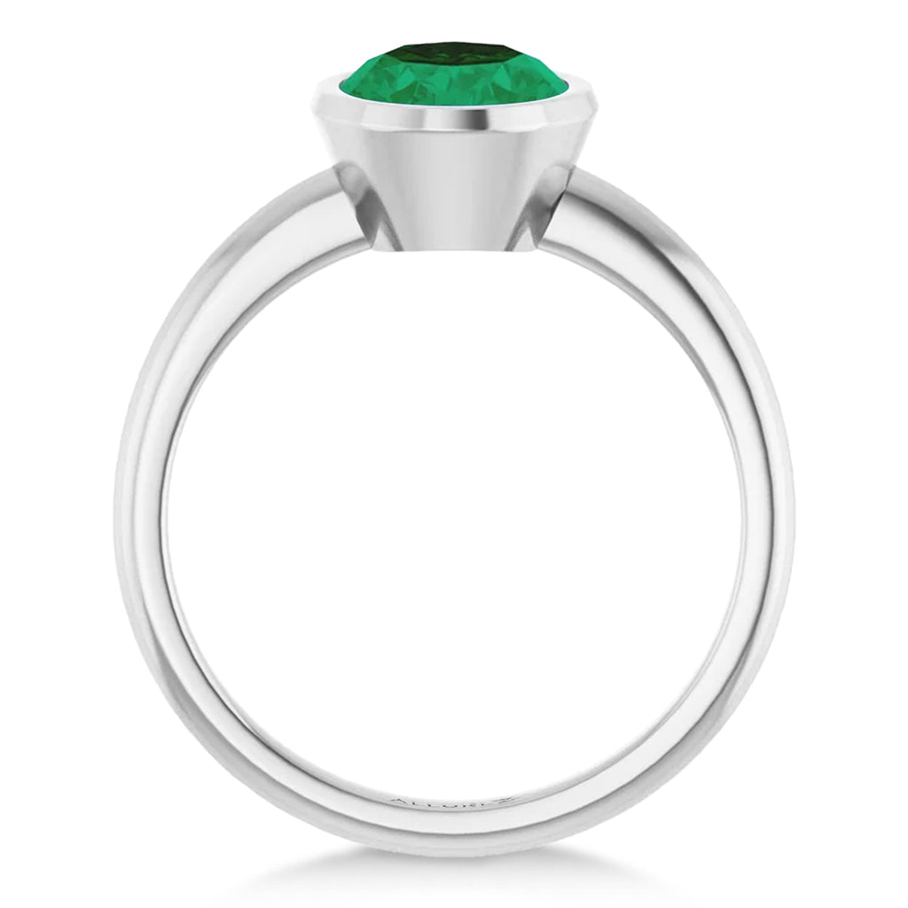 Oval Lab Grown Emerald Fashion Ring 14K White Gold (1.50ct)
