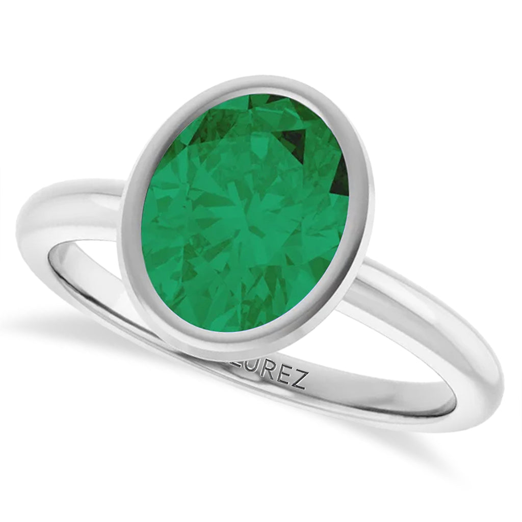 Oval Lab Emerald Fashion Ring in Sterling Silver (1.50ct)