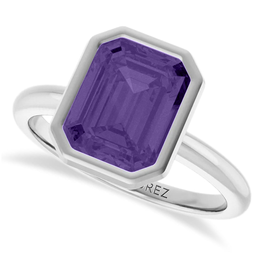 Emerald Cut Lab Amethyst Fashion Ring 14K White Gold (2.20ct)
