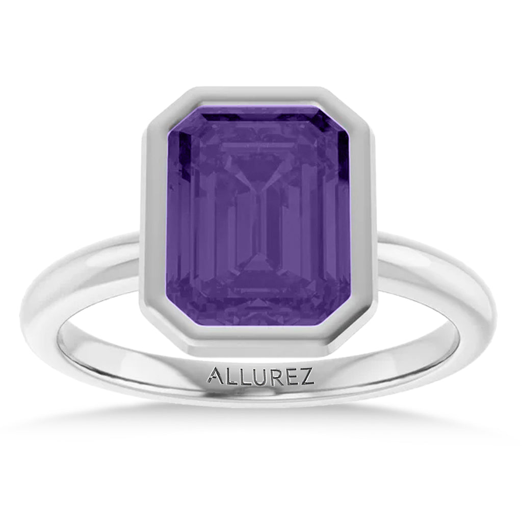 Emerald Cut Lab Amethyst Fashion Ring 14K White Gold (2.20ct)