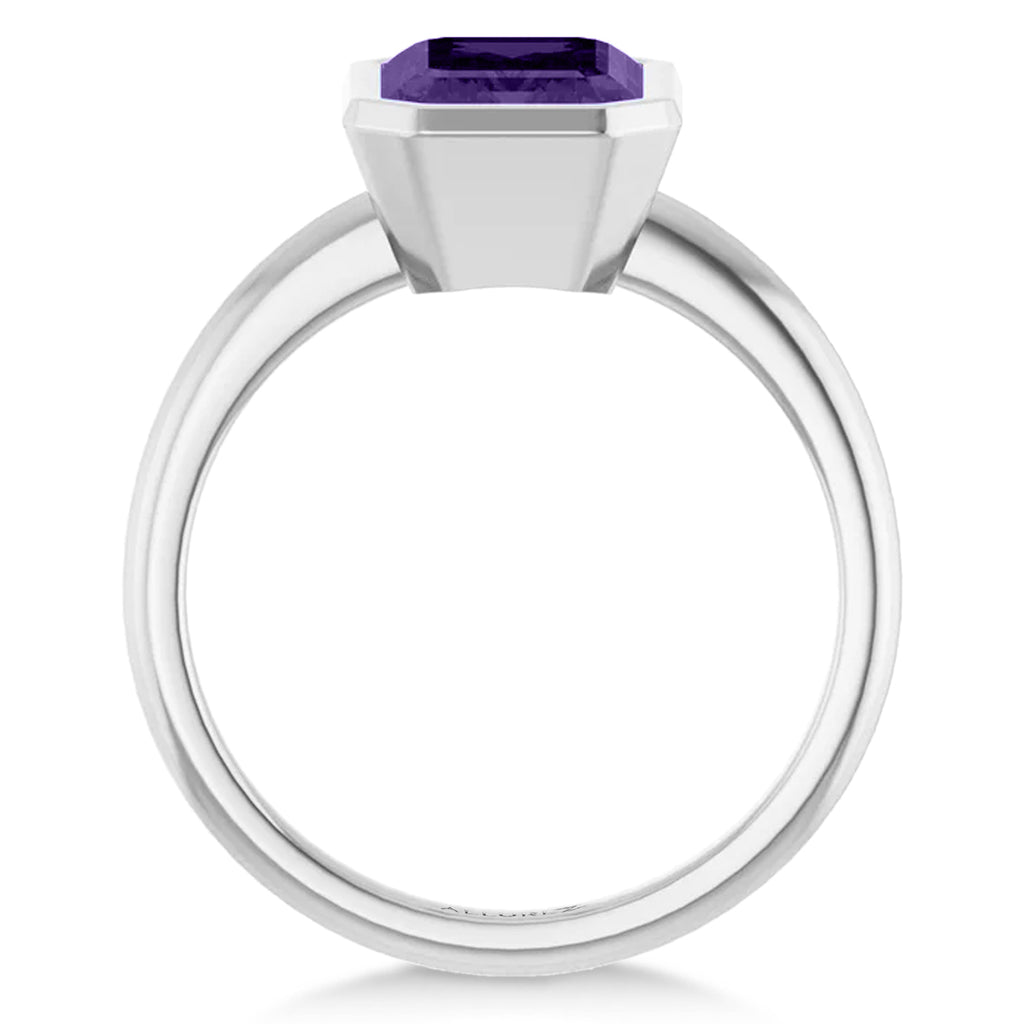 Emerald Cut Lab Amethyst Fashion Ring 14K White Gold (2.20ct)
