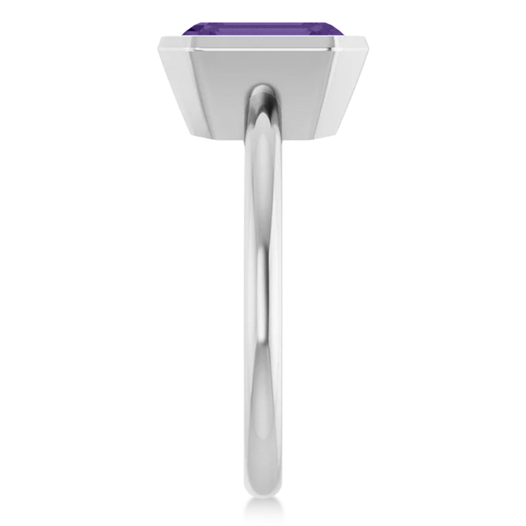 Emerald Cut Lab Amethyst Fashion Ring 14K White Gold (2.20ct)
