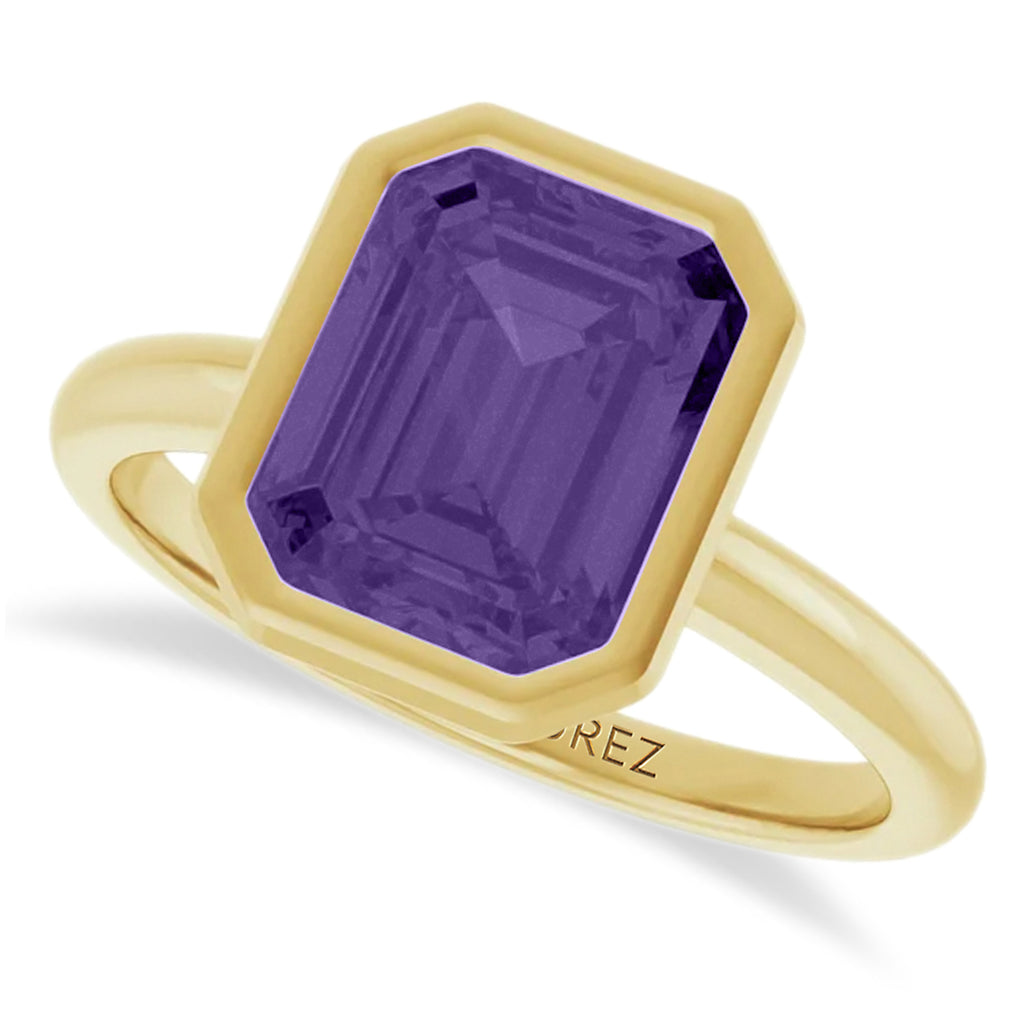 Emerald Cut Lab Amethyst Fashion Ring 14K Yellow Gold (2.20ct)