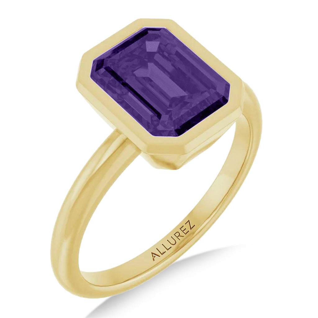 Emerald Cut Lab Amethyst Fashion Ring 14K Yellow Gold (2.20ct)
