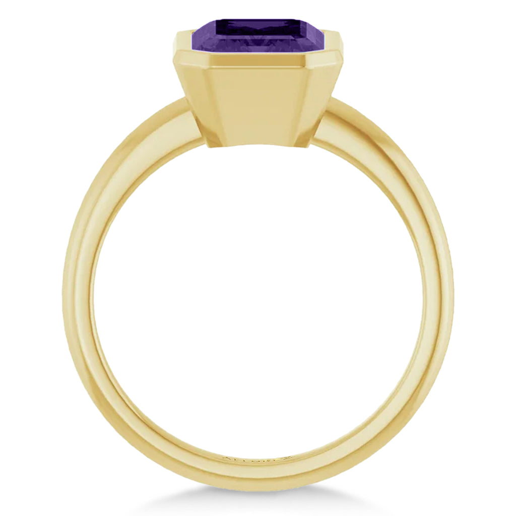 Emerald Cut Lab Amethyst Fashion Ring 14K Yellow Gold (2.20ct)