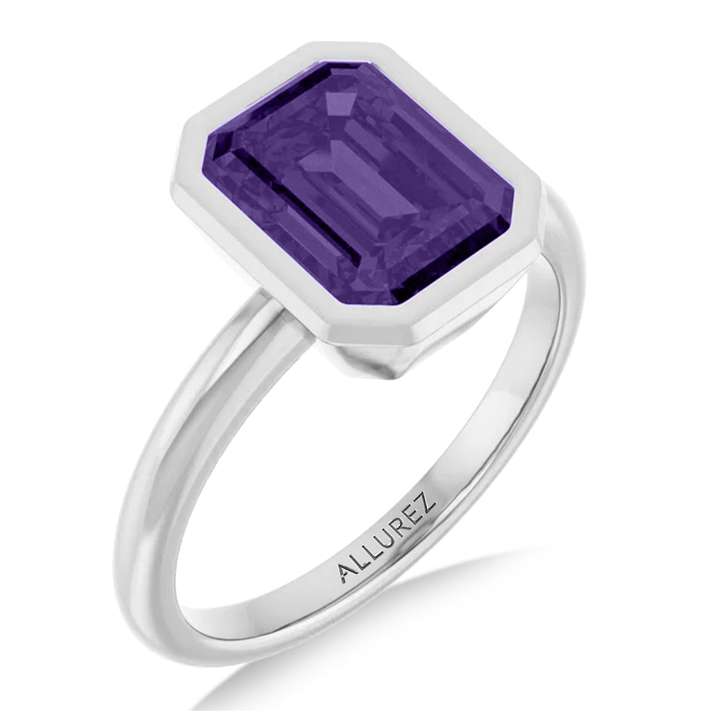 Emerald Cut Lab Amethyst Fashion Ring in Sterling Silver (2.20ct)