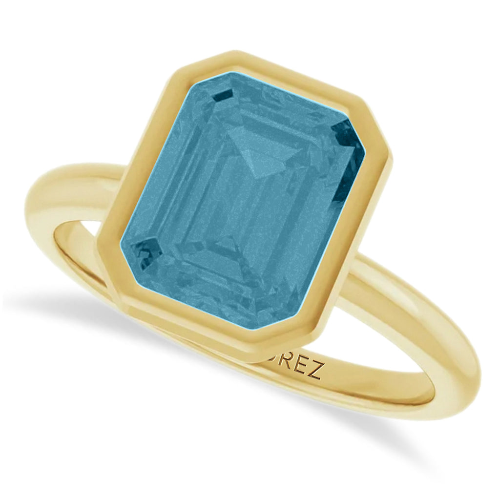 Emerald Cut Lab Aquamarine Fashion Ring 14K Yellow Gold (2.20ct)