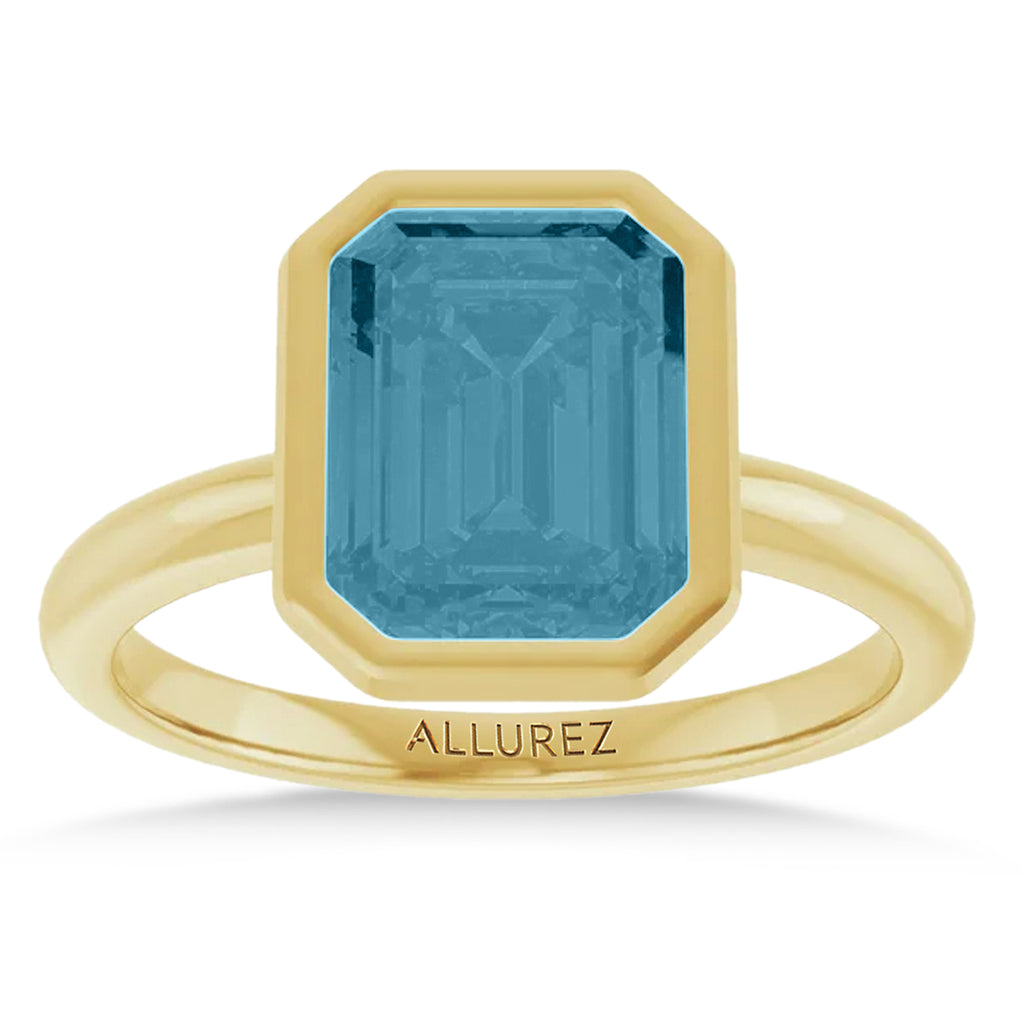 Emerald Cut Lab Aquamarine Fashion Ring 14K Yellow Gold (2.20ct)