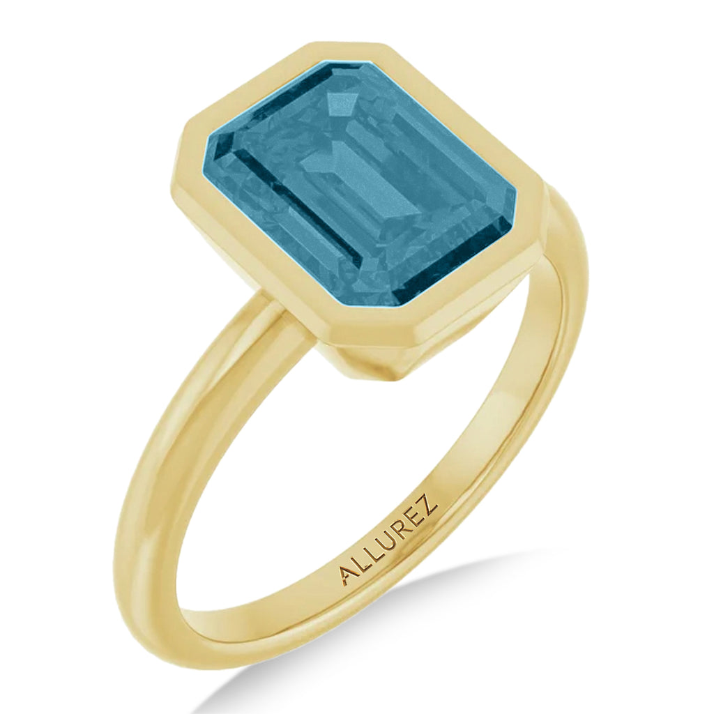 Emerald Cut Lab Aquamarine Fashion Ring 14K Yellow Gold (2.20ct)