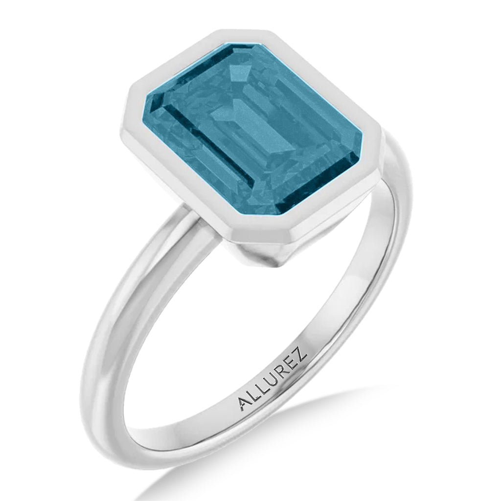Emerald Cut Lab Aquamarine Fashion Ring in Sterling Silver (2.20ct)