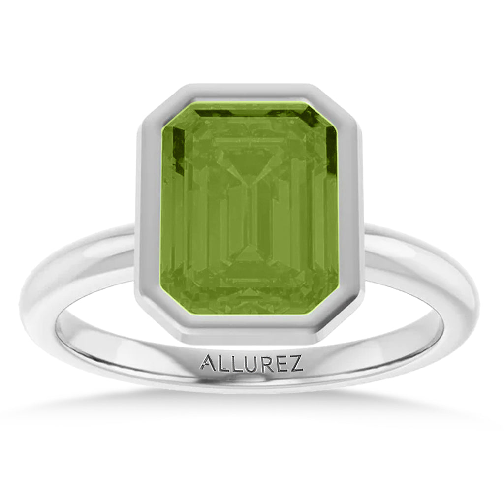 Emerald Cut Lab Peridot Fashion Ring 14K White Gold (2.40ct)