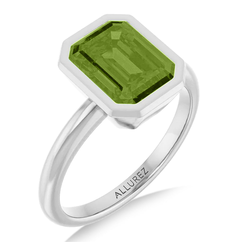 Emerald Cut Lab Peridot Fashion Ring 14K White Gold (2.40ct)