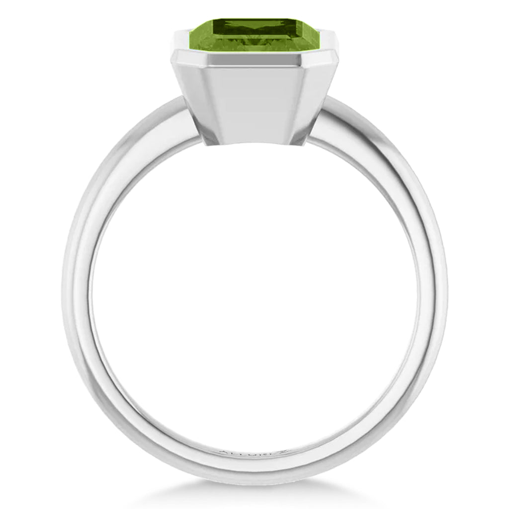 Emerald Cut Lab Peridot Fashion Ring 14K White Gold (2.40ct)