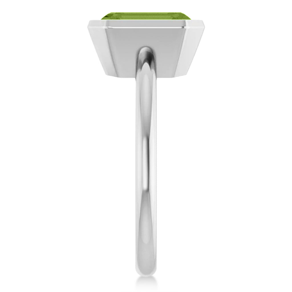 Emerald Cut Lab Peridot Fashion Ring 14K White Gold (2.40ct)