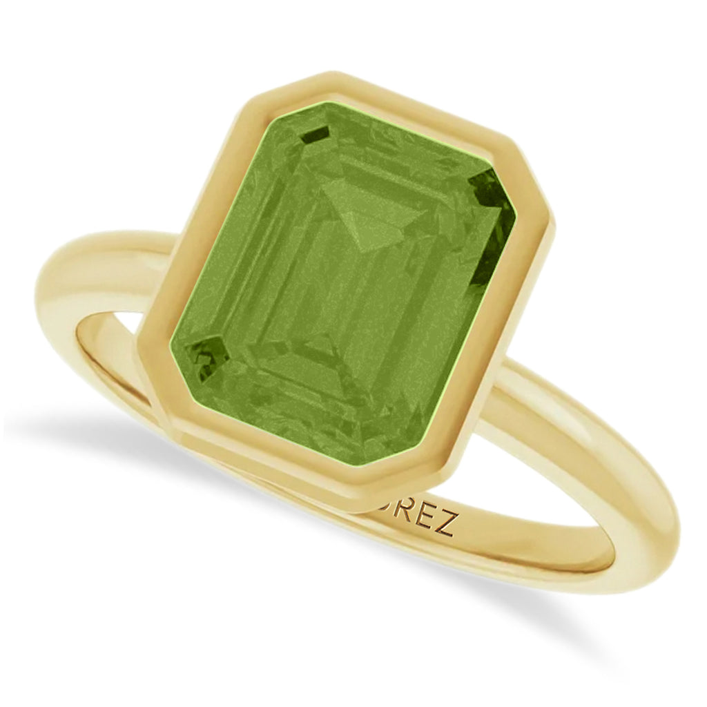 Emerald Cut Lab Peridot Fashion Ring 14K Yellow Gold (2.40ct)