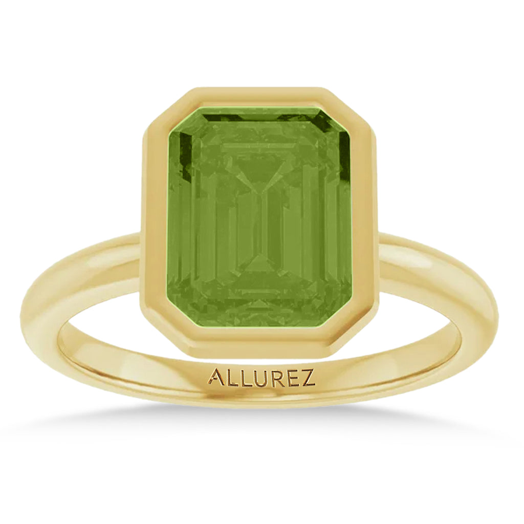 Emerald Cut Lab Peridot Fashion Ring 14K Yellow Gold (2.40ct)