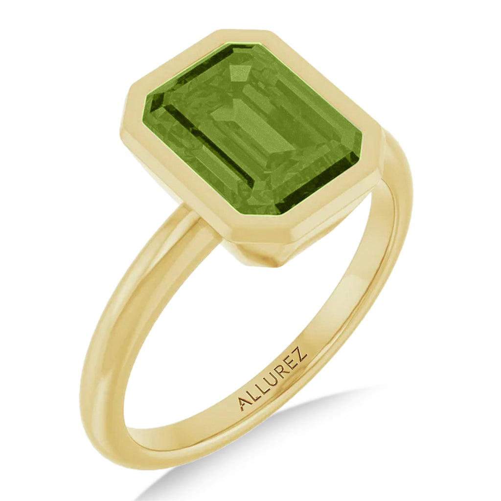 Emerald Cut Lab Peridot Fashion Ring 14K Yellow Gold (2.40ct)