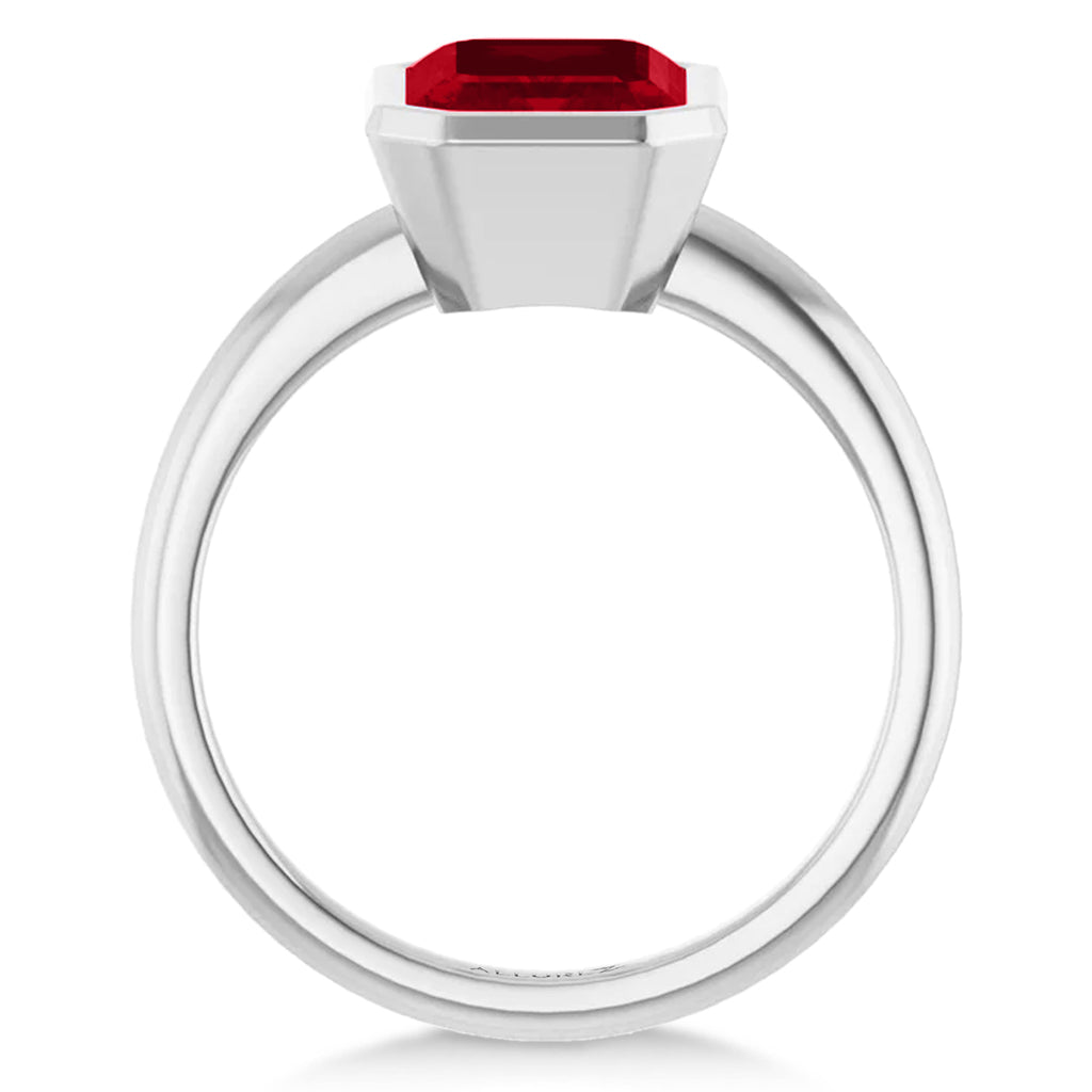Emerald Cut Lab Ruby Fashion Ring 14K White Gold (3.00ct)