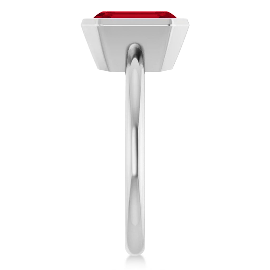 Emerald Cut Lab Ruby Fashion Ring 14K White Gold (3.00ct)
