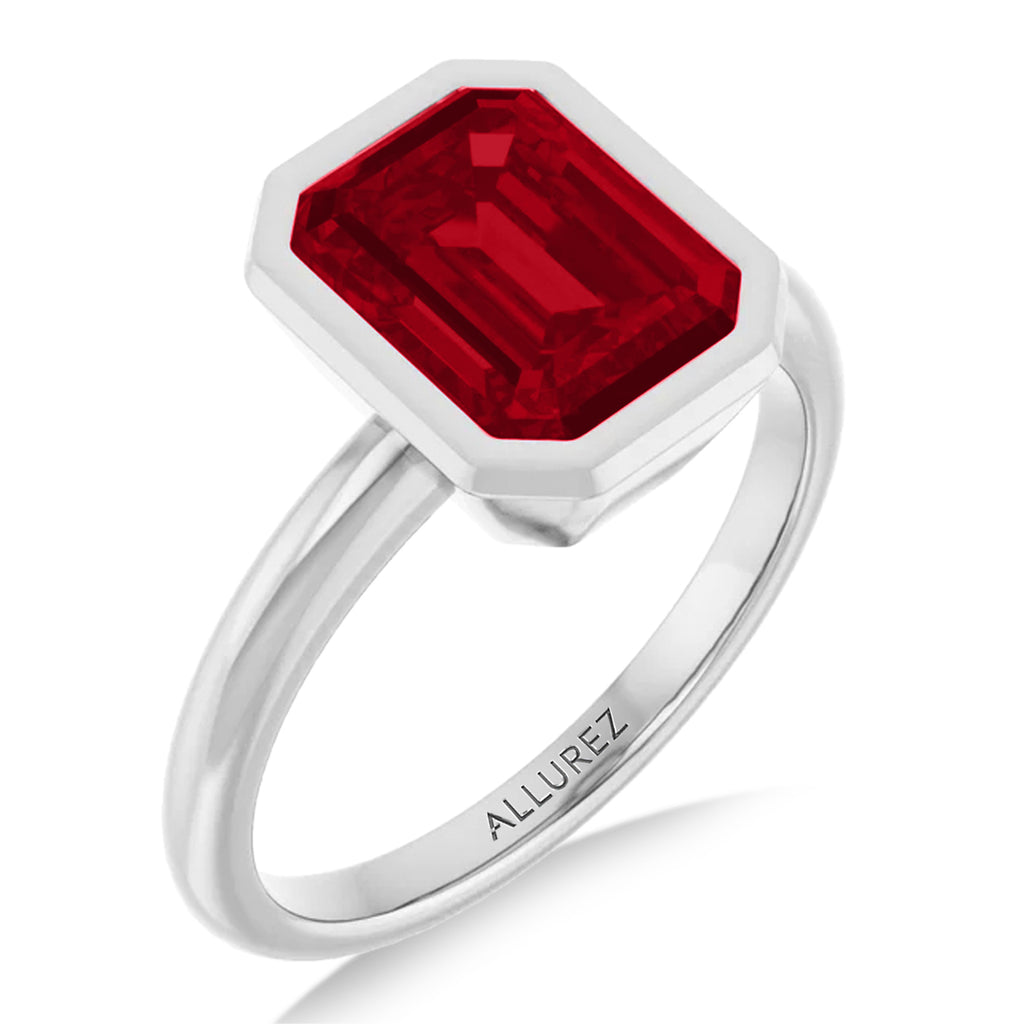 Emerald Cut Lab Ruby Fashion Ring in Sterling Silver (3.00ct)