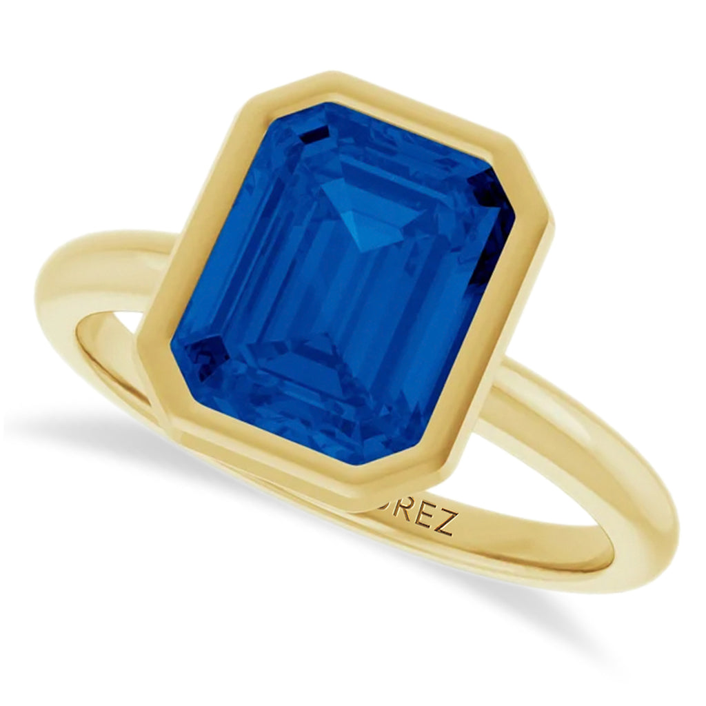 Emerald Cut Lab Blue Sapphire Fashion Ring 14K Yellow Gold (3.00ct)