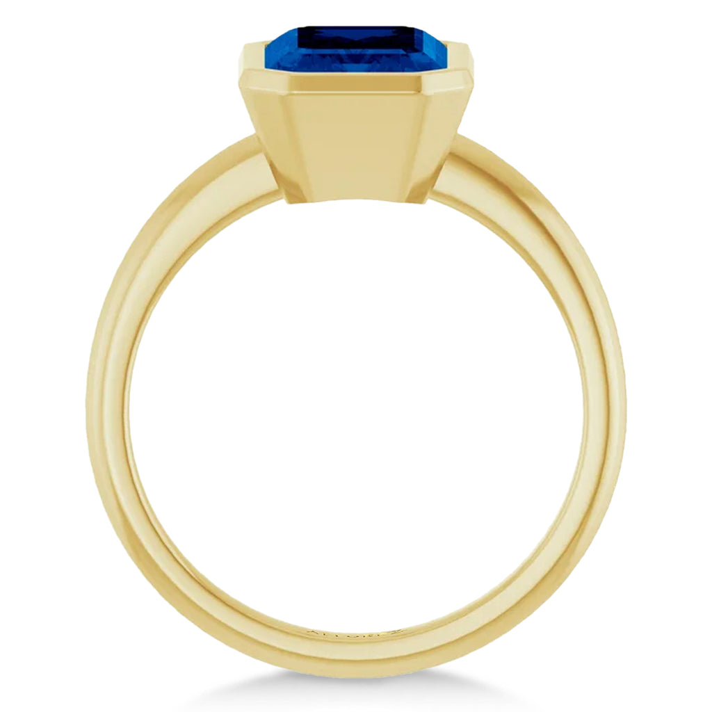 Emerald Cut Lab Blue Sapphire Fashion Ring 14K Yellow Gold (3.00ct)